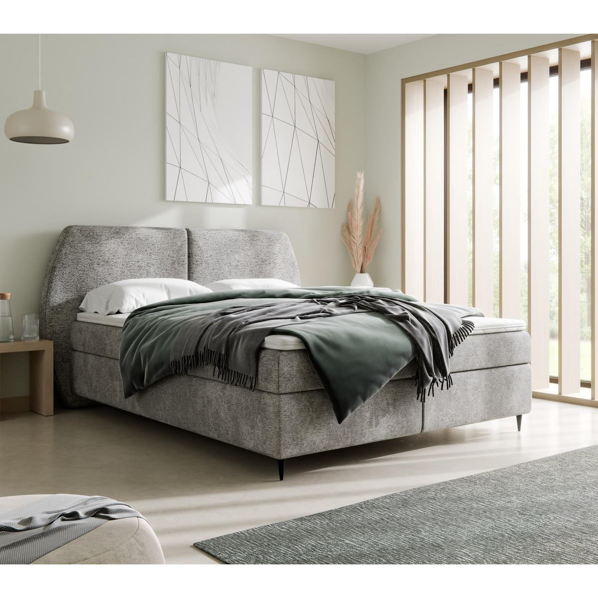 BOXBETT MADRYT, 140x200 cm, Dunkelgrau, inkl. 2 Bettkästen und Topper - Dunkelgrau, Textil (140/200cm) - Excellent Home