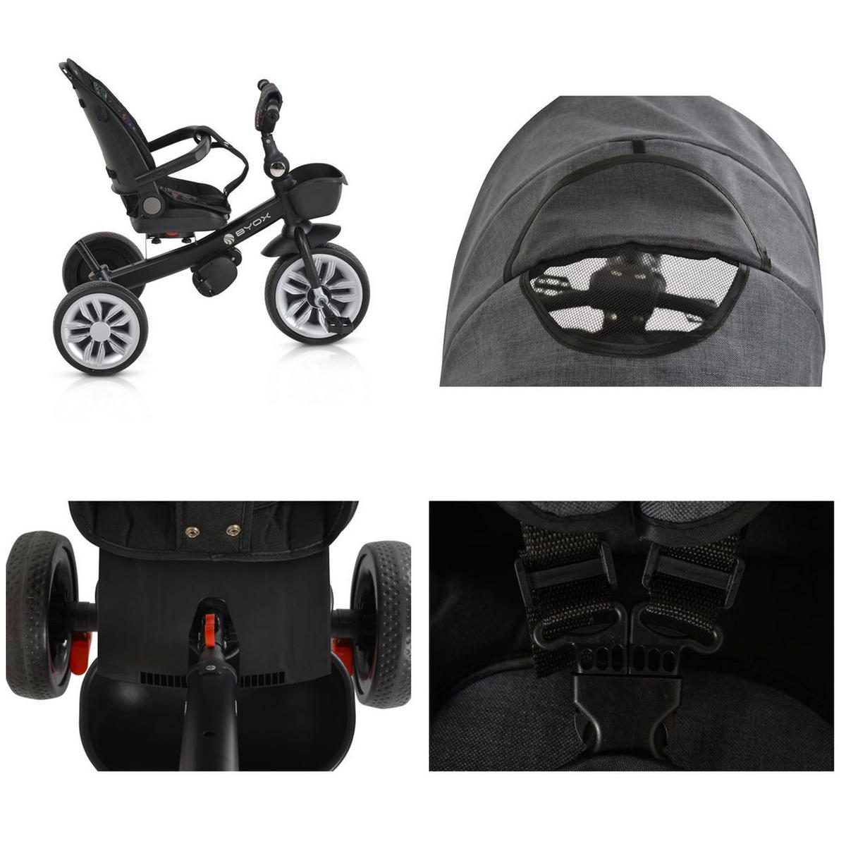 DREIRAD Space 3 in 1 grau Getränkehalter, Korb, Schiebegriff, EVA-Räder - Grau, Metall (89/51/98cm)