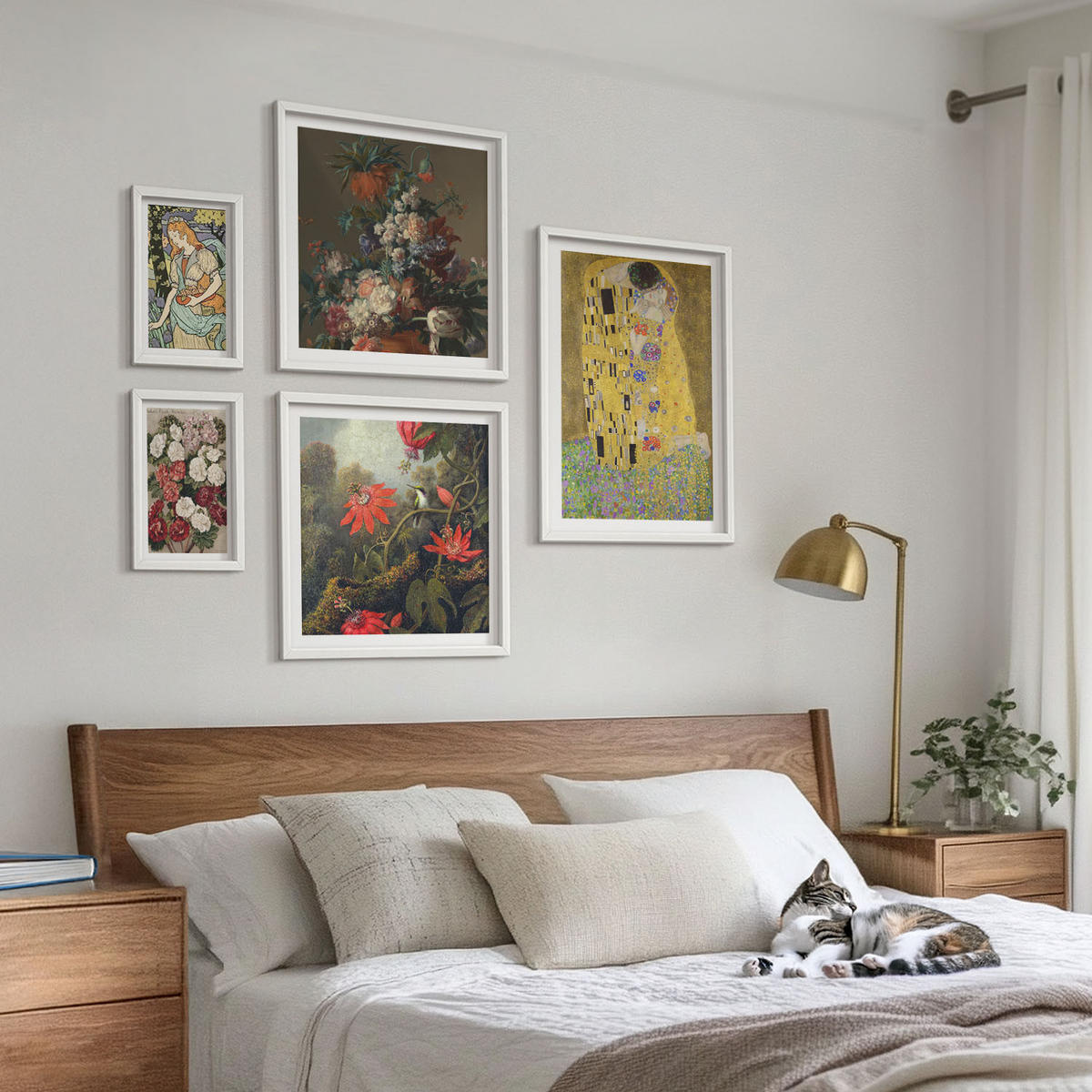 BILDER SET 5er Set - 50x50 cm & 20x30 cm & 40x60 cm Weißer Rahmen - Blumen des Baumes (Gemälde von Klimt) - Weiß, Kunststoff (40/60cm) - TULUP