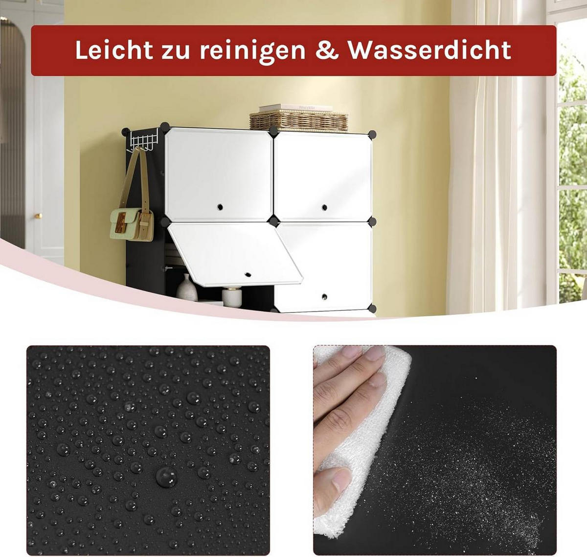 SCHUHREGAL mit 8 Fächern, Schwarz+Weiß - Schwarz/Weiß, Kunststoff/Metall (94/144/36.5cm) - Woltu