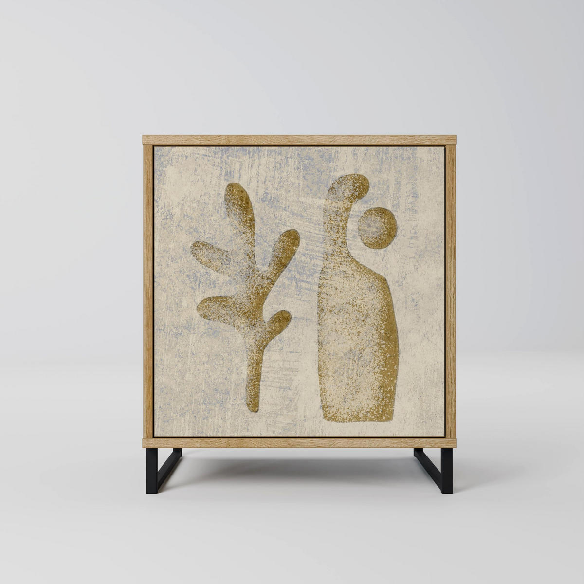 SIDEBOARD SAND SCULPTURES, Eichefarben, 57,5x42x75,5 cm, Goldfarbene Metallfüße - Eichefarben/Goldfarben, Holzwerkstoff/Metall (57.5/75.5/42cm) - SpaceRebels