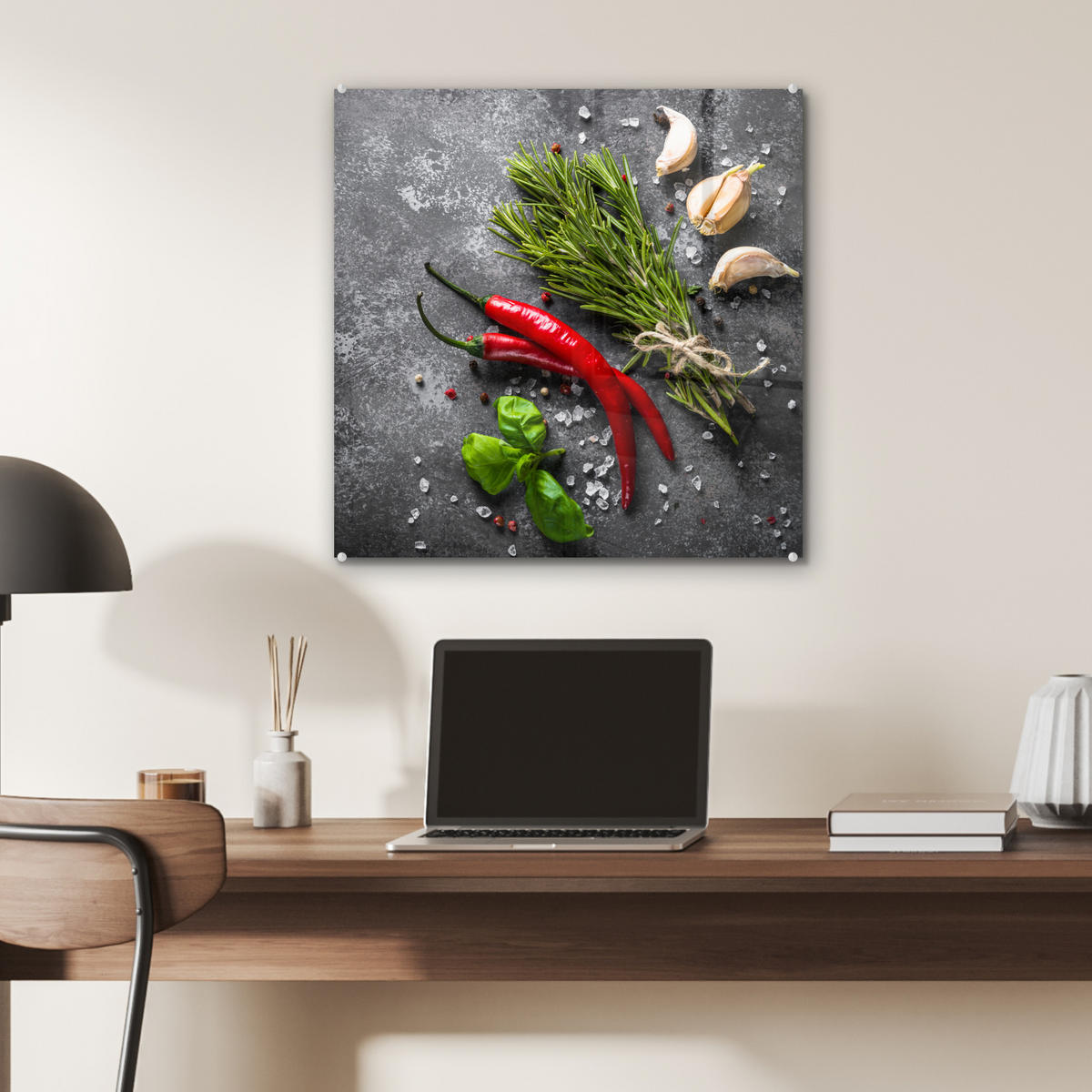 OBRAZ NA AKRYLOVOM SKLE Korenie - bylinky - korenie - betón 50x50 cm - tmavosivá, sklo (50/50cm) - MuchoWow