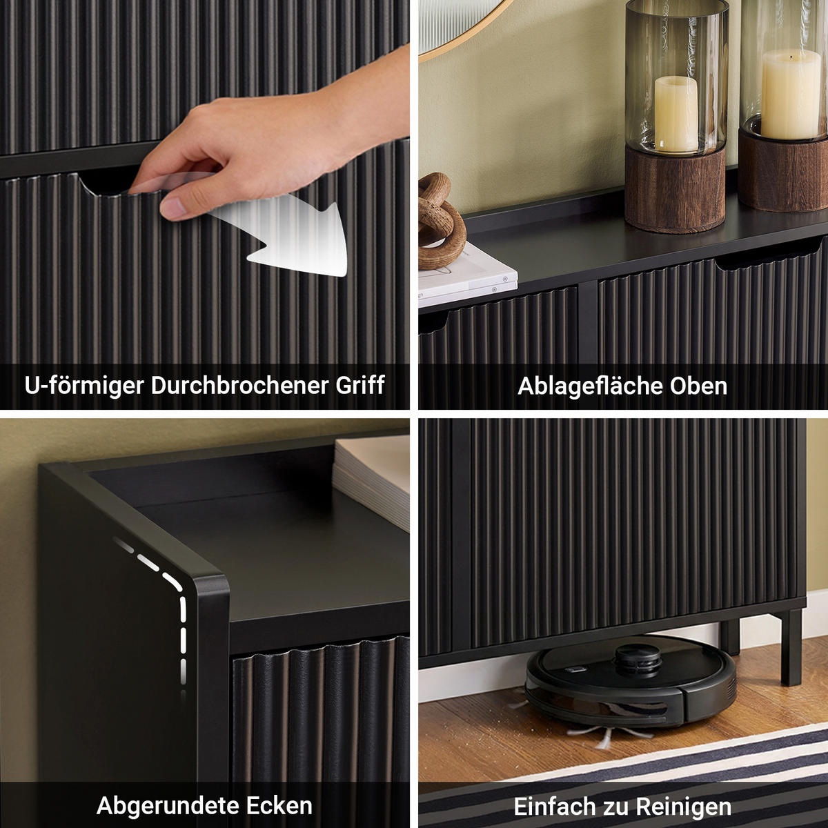 SCHUHSCHRANK mit 4 Klappen schmal 100x91x19cm Schwarz - Schwarz, Holzwerkstoff/Metall (100/91/19cm) - SoBuy