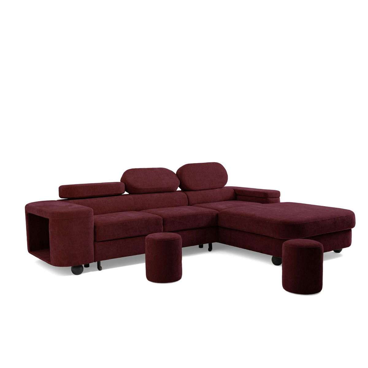 ECKSOFA LOVE L Rechts mit Schlaffunktion 124x210 Chenille Bordeaux - Bordeaux/Schwarz, Holz/Textil (205/284cm) - Muffo