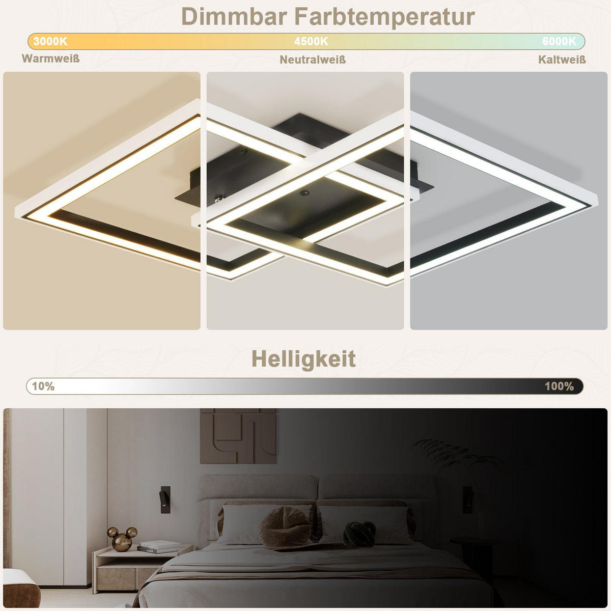 LED-DECKENLEUCHTE Wehrdorf 44.5/7.0/44.5 cm - Schwarz, Metall (44.5/44.5/7cm) - ZMH