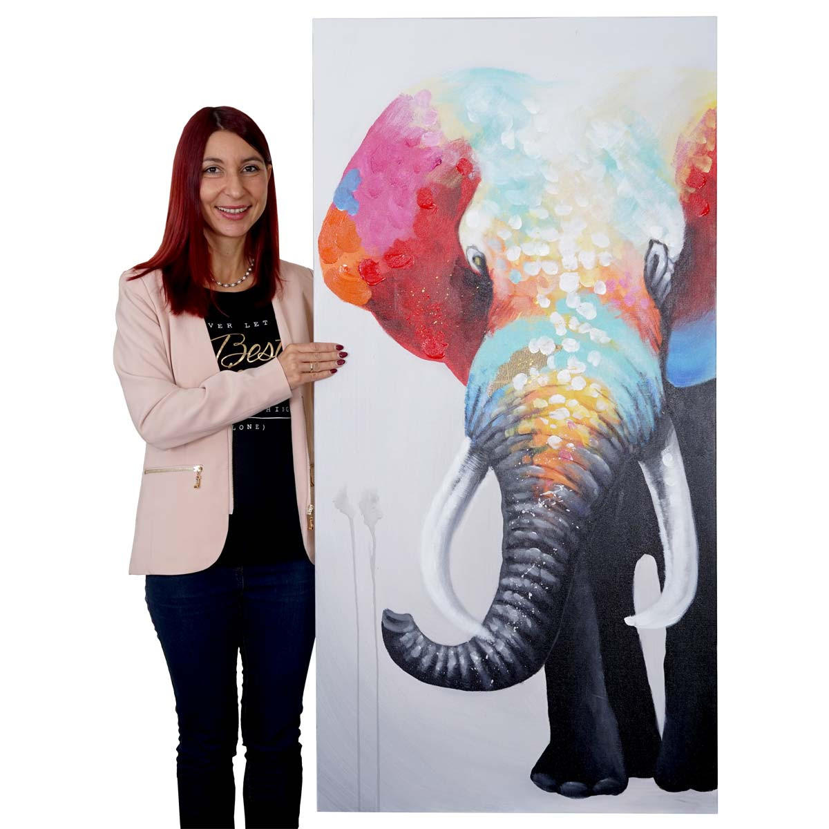 ÖLGEMÄLDE ELEFANT HANDGEMALT Mehrfarbig - Multicolor, Textil (70/140cm) - MCW