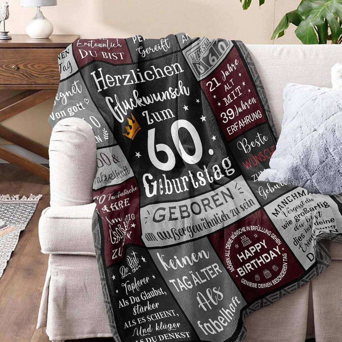 DECKE 150 x 130 cm Geschenk zum 60. Geburtstag Mann - Multicolor, Textil (130/150cm)