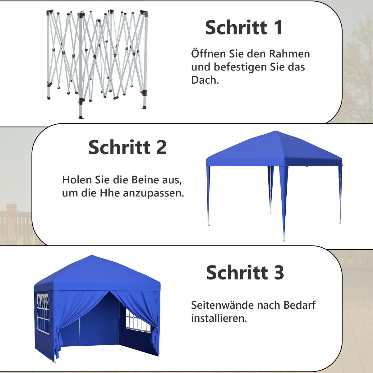 PAVILLON 3x3 m mit 4 Seitenwänden blau 197/260 cm - Blau, Metall (313/197/313cm) - ComfortXL
