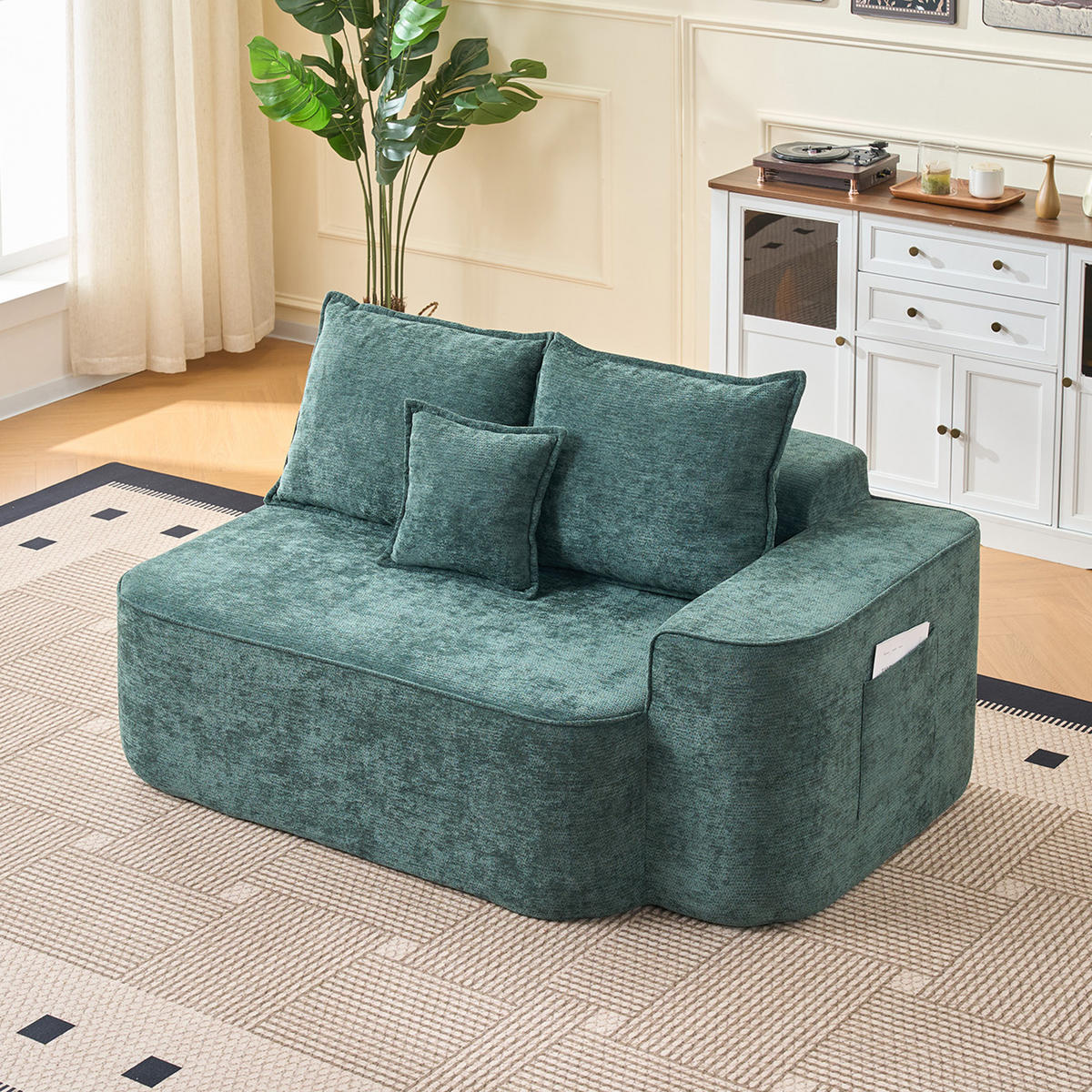 2-SITZER-SOFA aus Chenille mit Seitentaschen, grün - Grün, Textil (95/65/150cm)