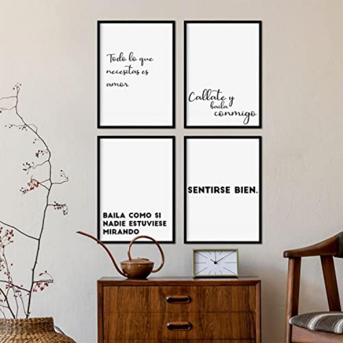 POSTER Set mit 4 Tanzen TypografieStil A3 Schwarzer Rahmen - Schwarz, Papier (29.7/3cm) - Nacnic