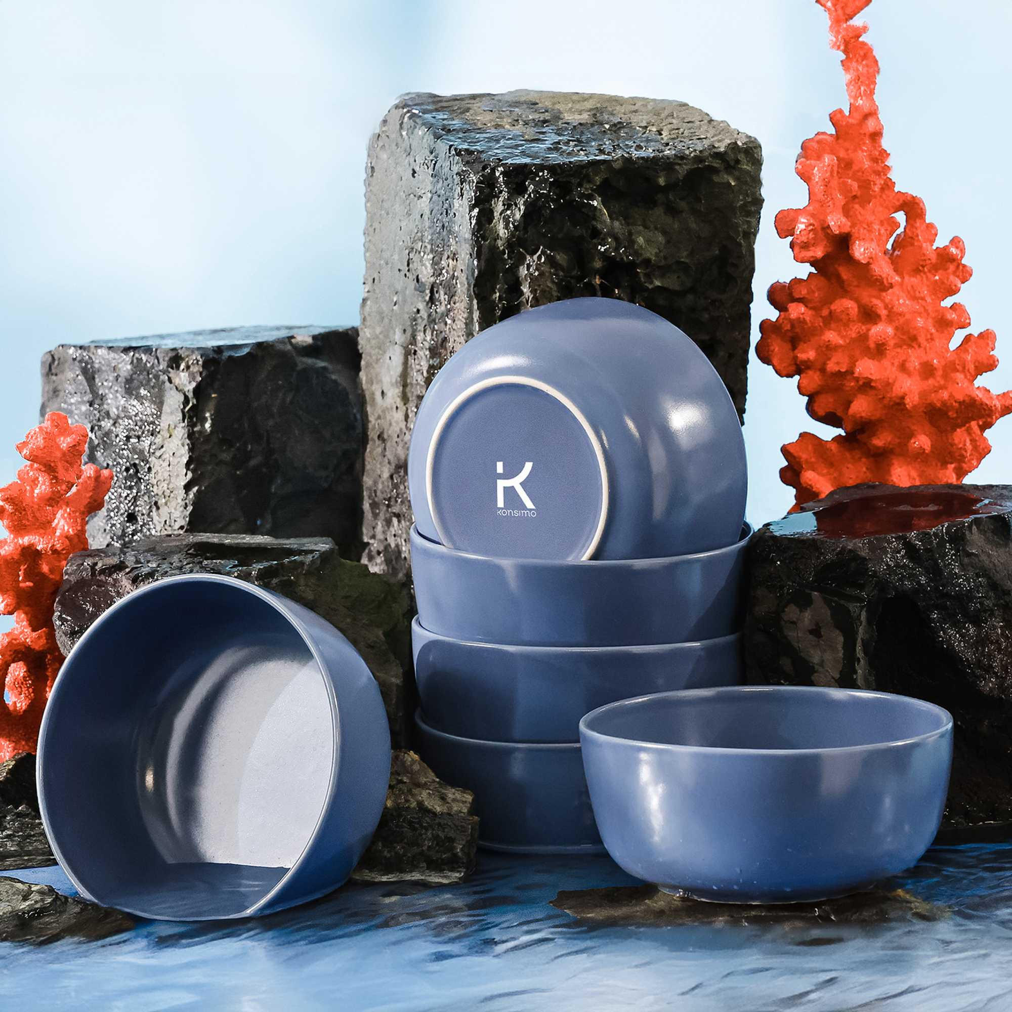 SCHÜSSEL-SET VICTO 6 Personen 6-tlg, matt blau - Blau, Keramik - KONSIMO®
