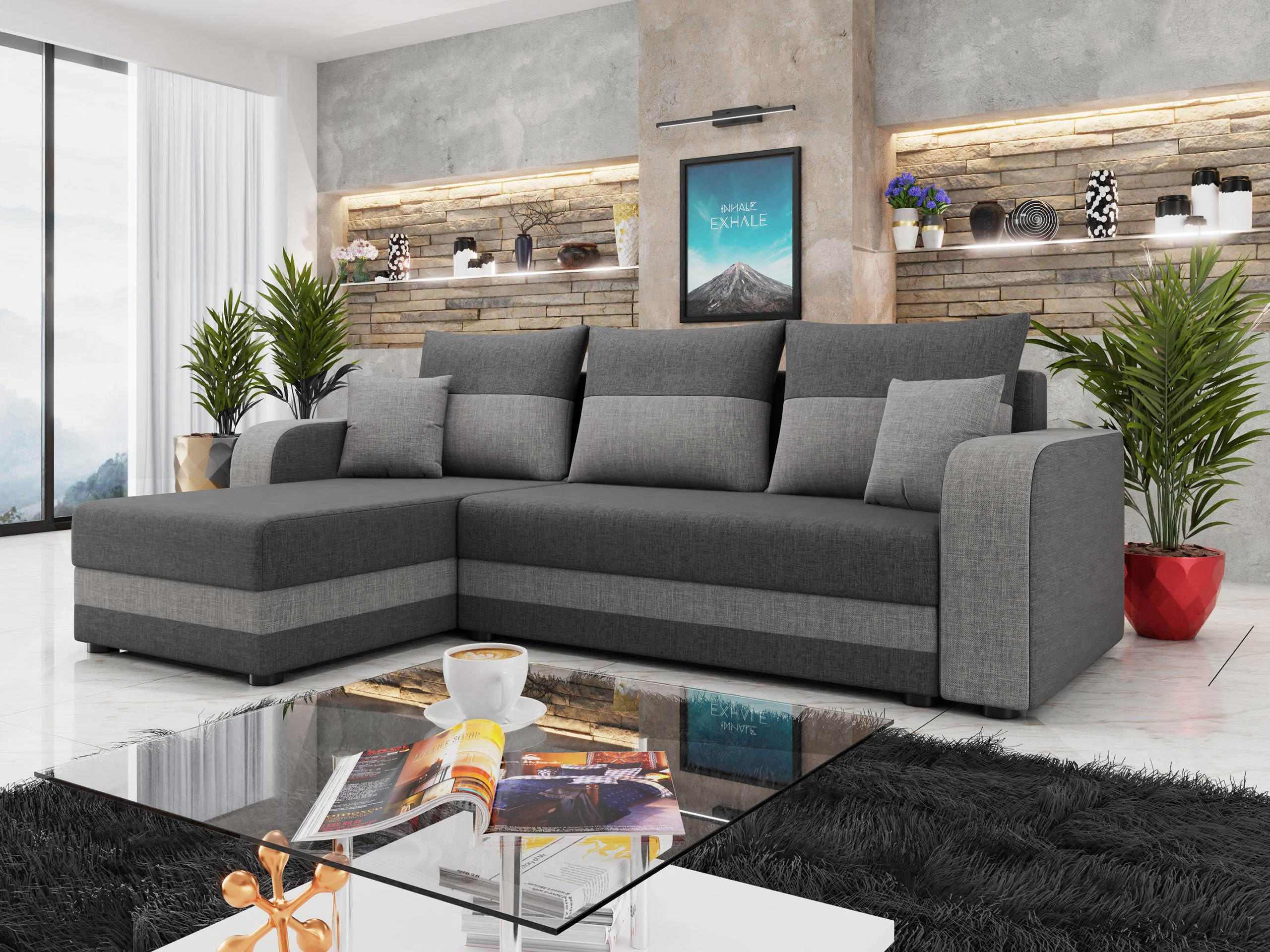 ECKSOFA Hewlet Bis - Hellgrau/Schwarz, Holz/Kunststoff (237/139cm) - MIRJAN24