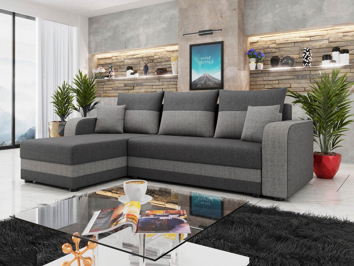 ECKSOFA Hewlet Bis - Hellgrau/Schwarz, Holz/Kunststoff (237/139cm) - MIRJAN24