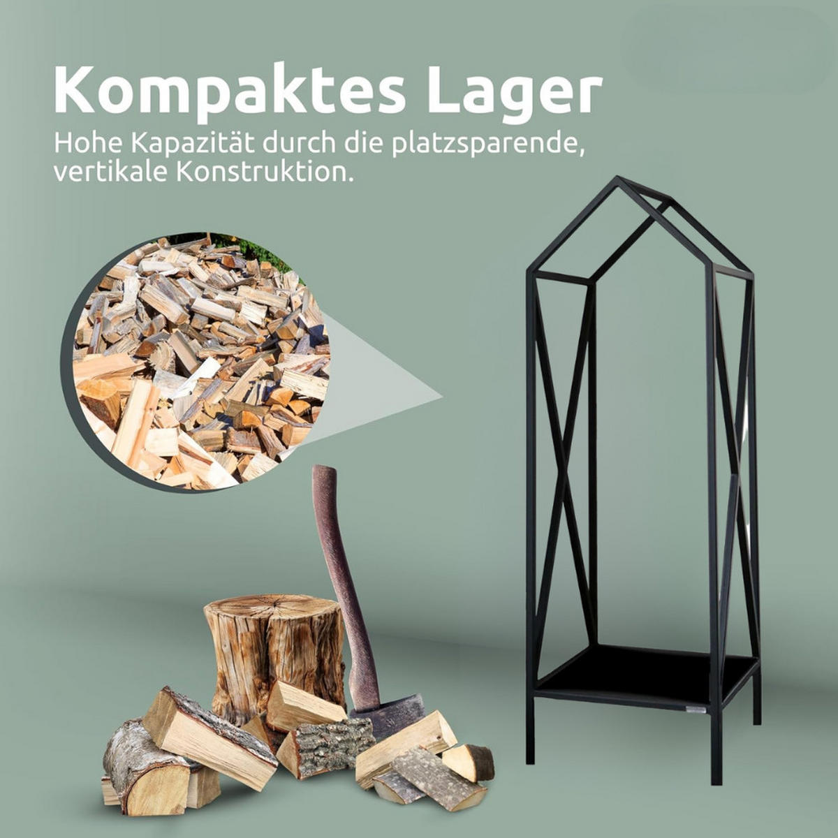 KAMINHOLZREGAL innen Metall DUSI Dachdesign Schwarz - Schwarz, Metall (35/110/35cm) - DELUKE