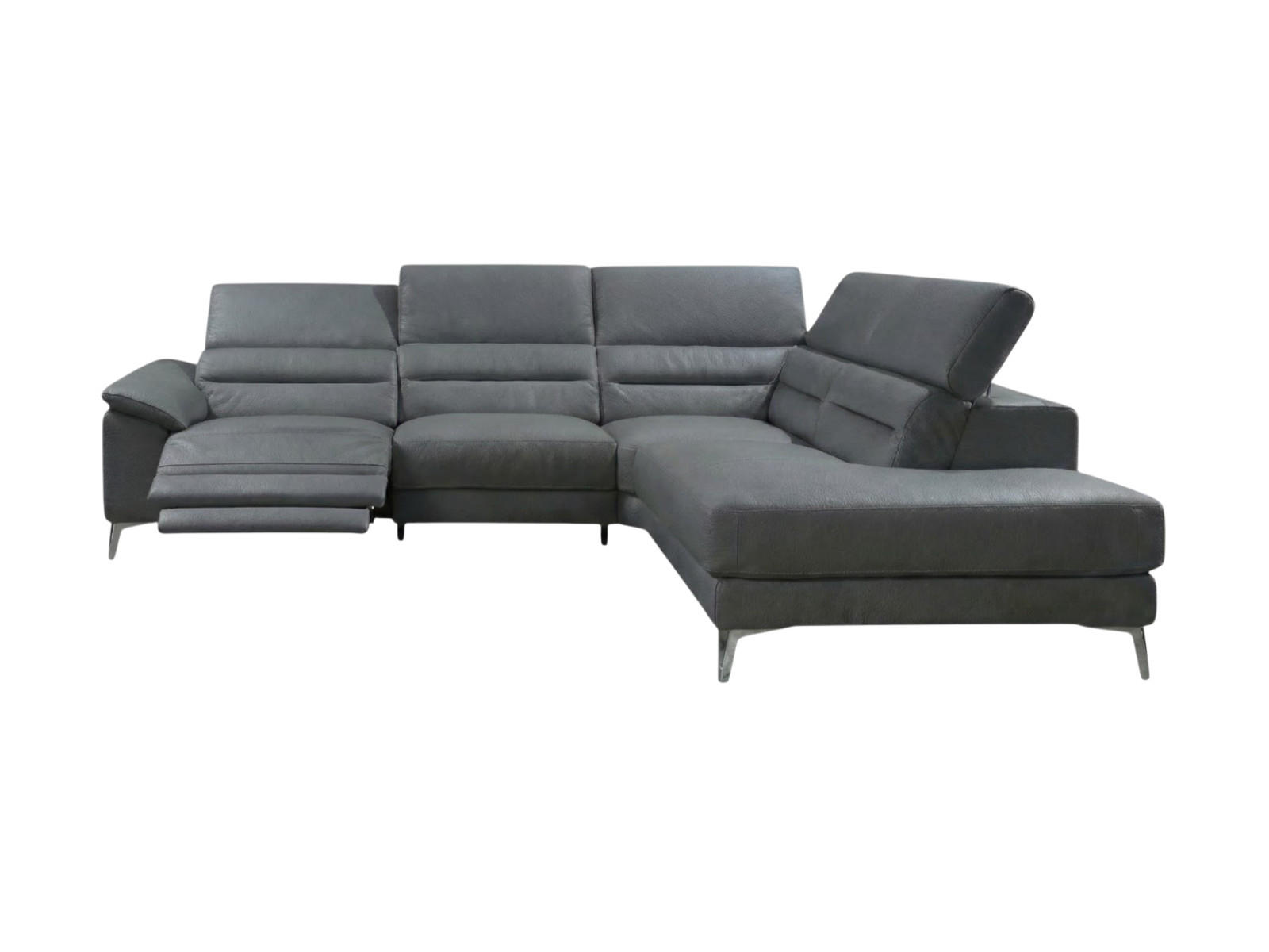 ECKSOFA Tucano Echtleder mit 1 x Relaxfunktion Anthrazit - Anthrazit, Leder/Metall (258/232cm)