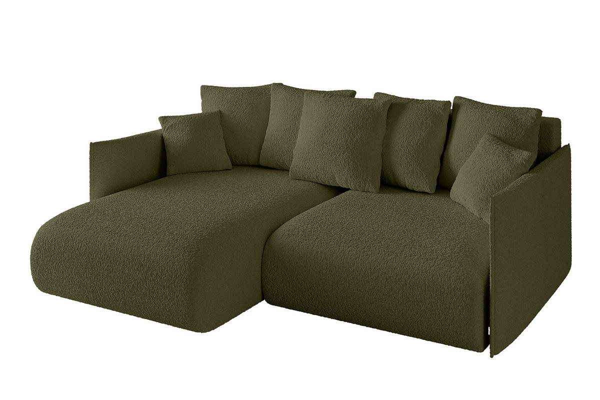 ECKSOFA mit Schlaffunktion und Bettkasten ONESK-L 208x165x40 Grün Bouclé - Grün, Holzwerkstoff/Kunststoff (208/165cm) - ALTDECOR