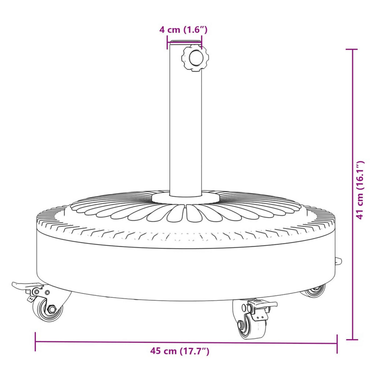 SONNENSCHIRMSTÄNDER Mit Rollen Für Ø38/48 Mm Mast 27 Kg Rund - Schwarz, Kunststoff (45/45cm) - vidaXL
