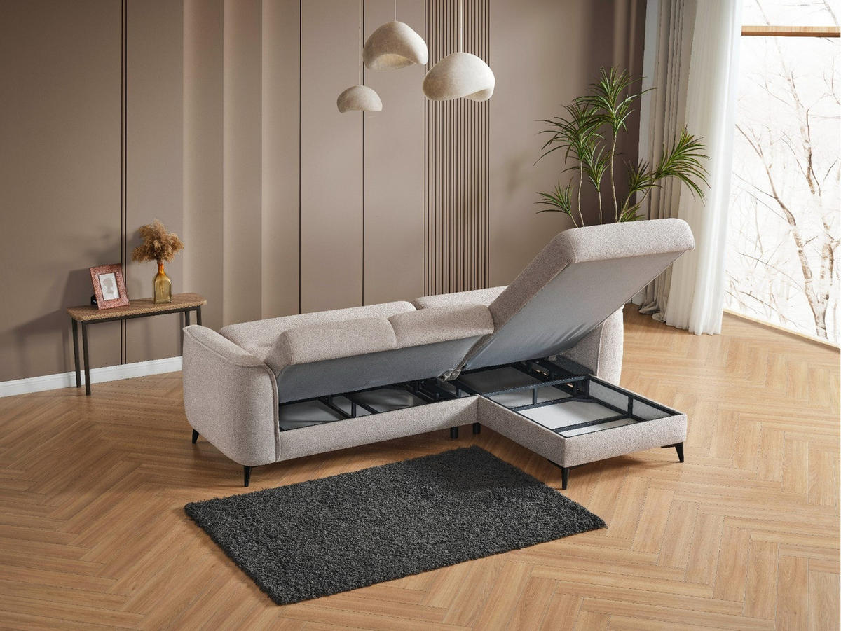 ECKSCHLAFSOFA Acapulco Short Relax - Langer Schenkel Links - Greige, Holzwerkstoff/Kunststoff (250/180cm)