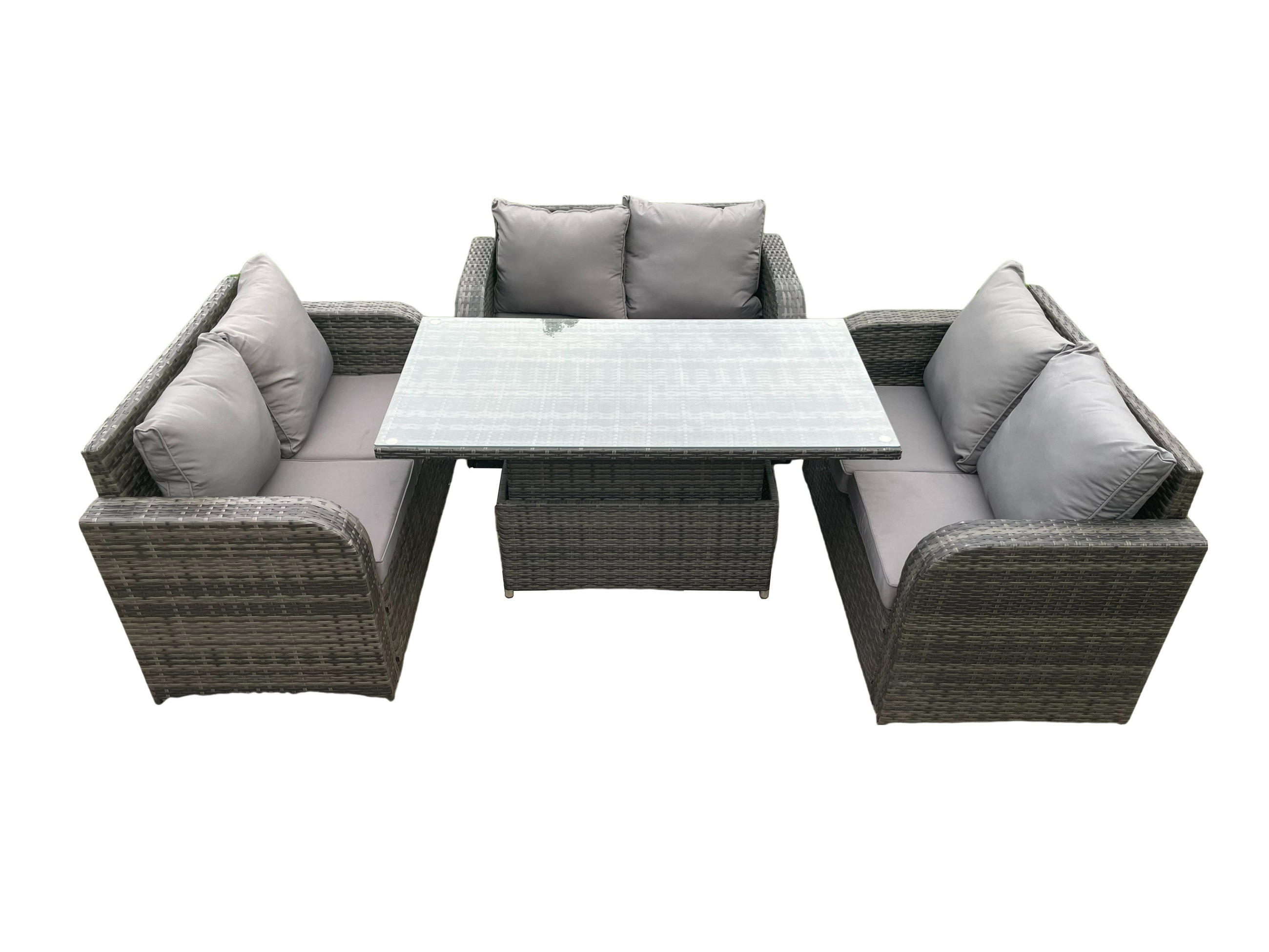 GARTENSOFA SET Polyrattan Dunkelgrau 6-Sitzer - Dunkelgrau, Metall - Fimous