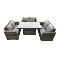 GARTENSOFA SET Polyrattan Dunkelgrau 6-Sitzer - Dunkelgrau, Metall - Fimous