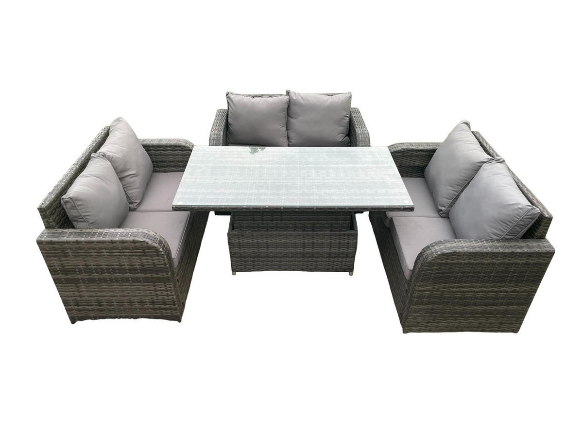 GARTENSOFA SET Polyrattan Dunkelgrau 6-Sitzer - Dunkelgrau, Metall - Fimous