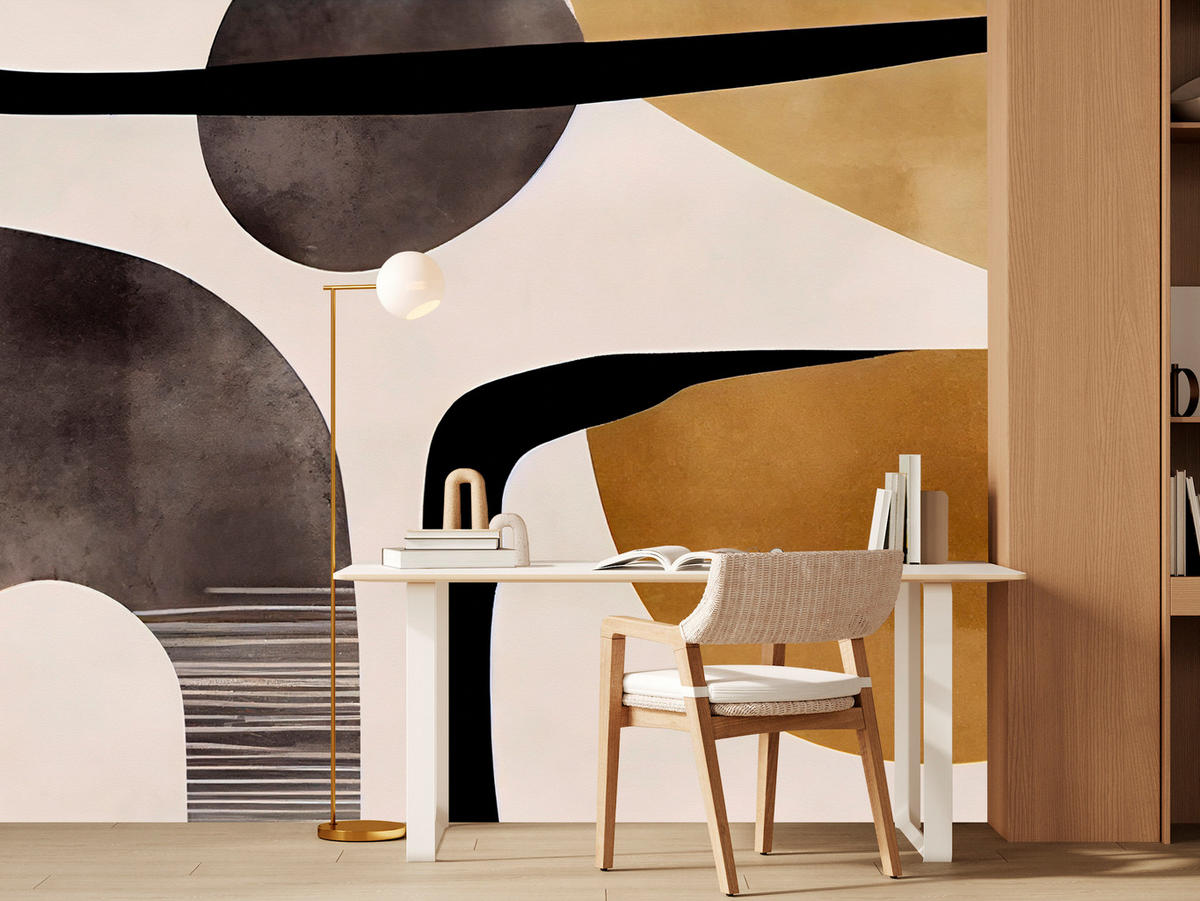 FOTOTAPETE für Wohnzimmer Retro Geometrische Formen Vintage 300x210 - Beige/Schwarz, Papier (300/210cm) - Muralo