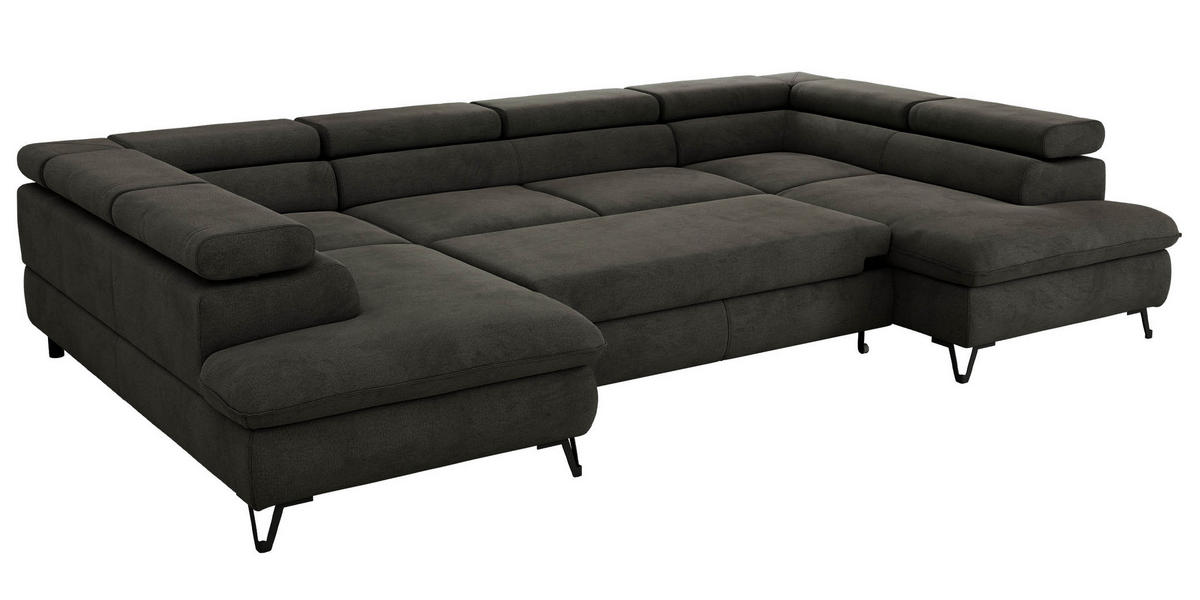 WOHNLANDSCHAFT PABLO U Velvet Dunkelgrau mit Topper T25 - Dunkelgrau/Schwarz, Textil/Metall (346/76/208cm) - MKS