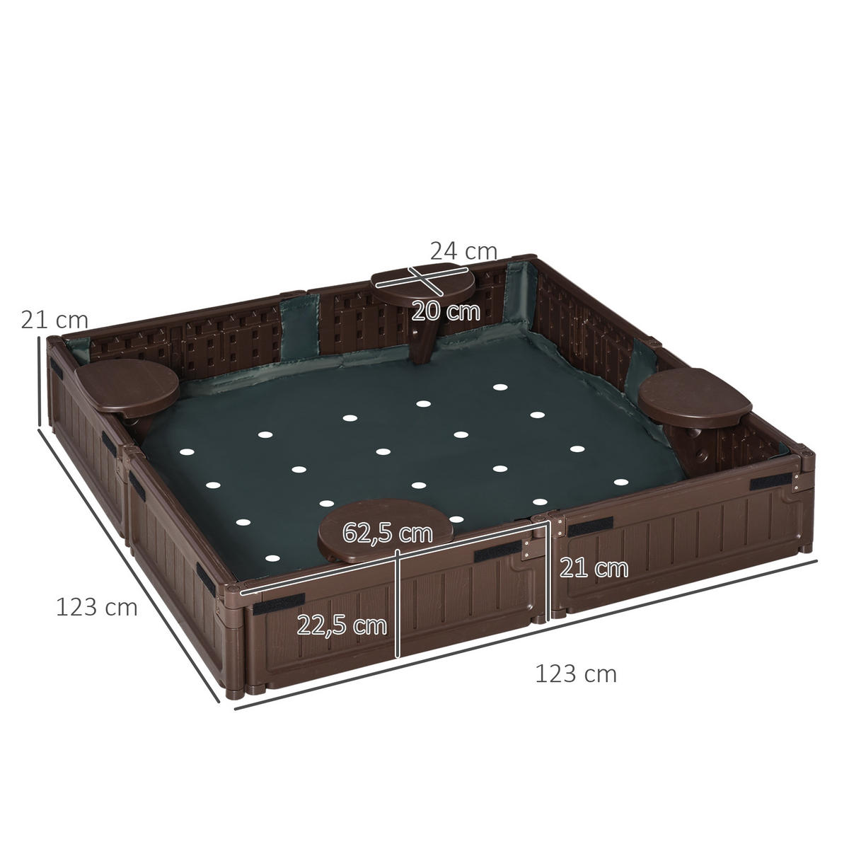 SANDKASTEN, Braun, HDPE - Braun, Kunststoff (123/123/21cm) - Outsunny