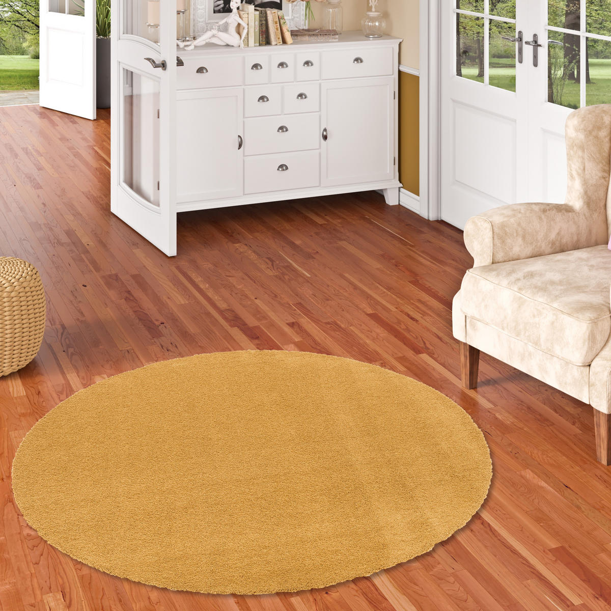 LUXUS HOCHFLOR SHAGGY TEPPICH VELVET RUND - Currygelb, Textil (133/133cm) - Snapstyle