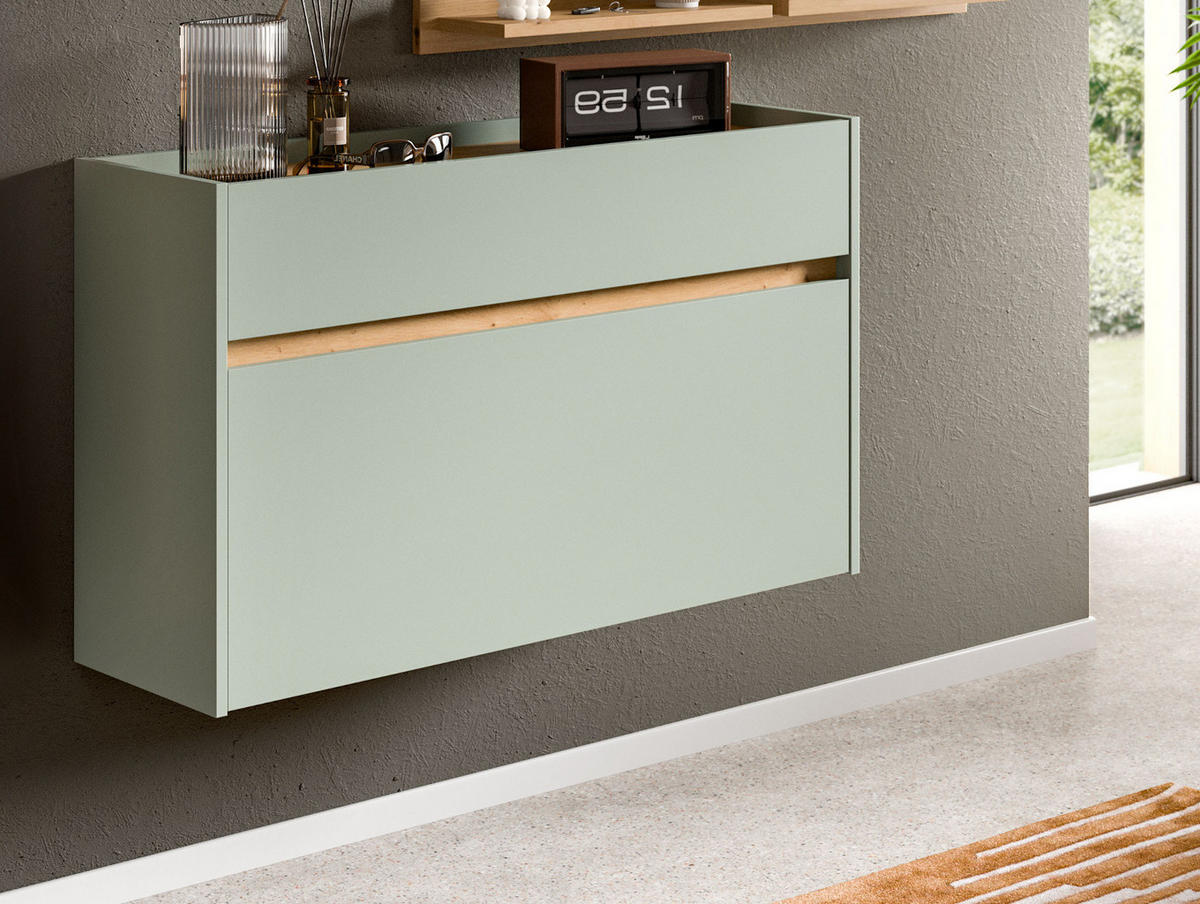 SCHUHKIPPER Salbei grün, Artisan Eiche 110 cm, Schuhschrank hängend - Salbeigrün/Eiche Artisan, Holzwerkstoff (110/61/32cm) - Inn.Furn