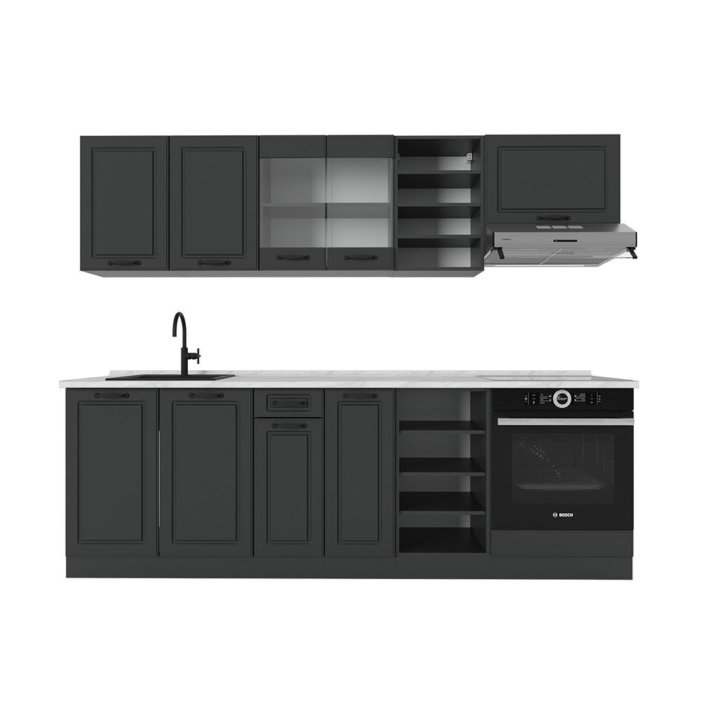 KÜCHENZEILE R-Line Anthrazit Landhaus/Anthrazit 240 cm , AP Marmor - Anthrazit, Holzwerkstoff (240/81.6/60cm) - Vicco