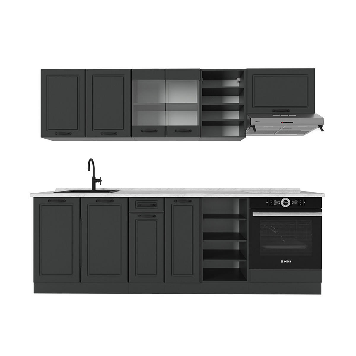 KÜCHENZEILE R-Line Anthrazit Landhaus/Anthrazit 240 cm , AP Marmor - Anthrazit, Holzwerkstoff (240/81.6/60cm) - Vicco