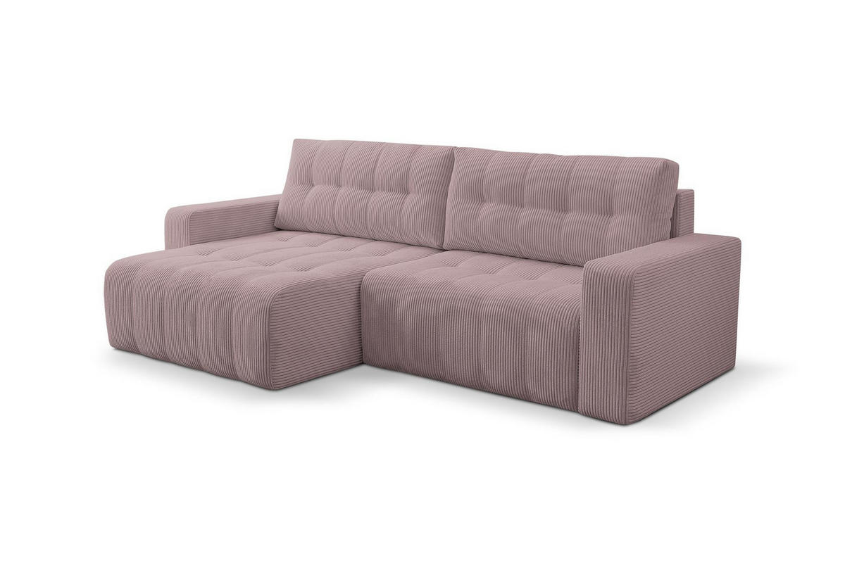 ECKSOFA Masina Rosa, Schlafsofa aus Cordstoff - Rosa, Holzwerkstoff (245/143cm) - Bettso