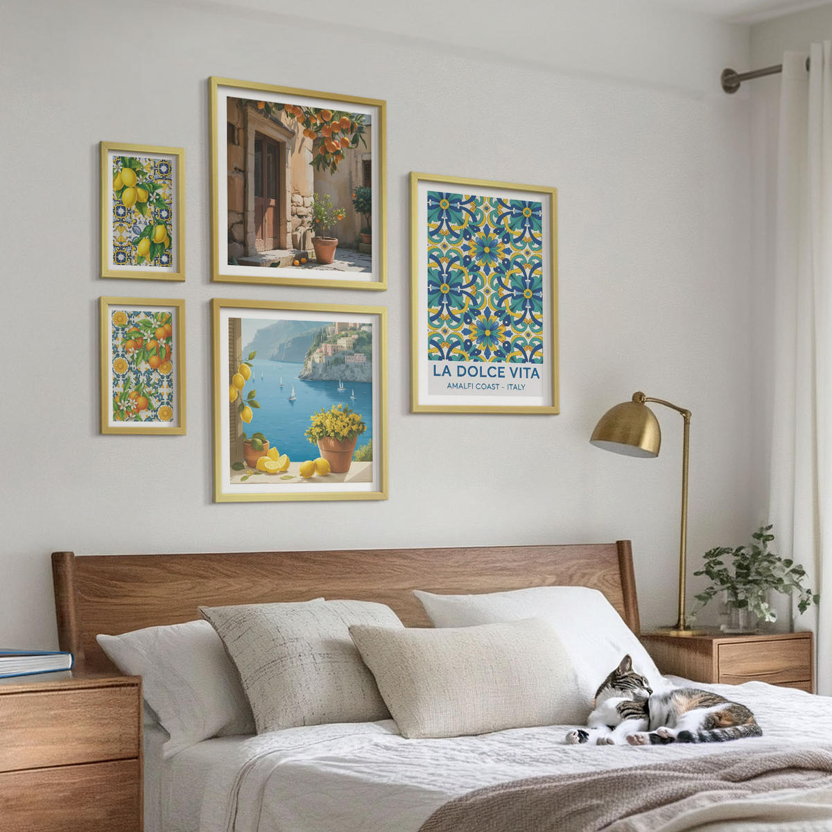 BILDER SET 5er Set - 50x50 cm & 20x30 cm & 40x60 cm Goldrahmen - Farbenfrohe abstrakte Zitrusfrüchte - Goldfarben, Kunststoff (40/60cm) - TULUP