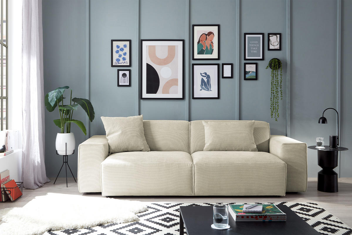 SOFA RANI Beige Cord - Beige/Schwarz, Kunststoff/Textil (256/71/101cm) - KAWOLA