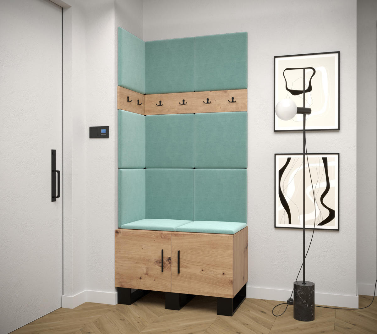 GARDEROBEN-SET 196/84/45,6 - Schwarz/Eiche Artisan, Holz/Kunststoff (84/196/45.6cm) - Abiks Möbel