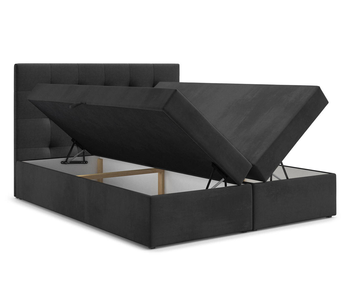 BOXBETT GALATA 160x200 cm mit Bettkasten und Matratze - Schwarz + TOPPER - Schwarz, Holz/Holzwerkstoff (160/200cm) - AX Living