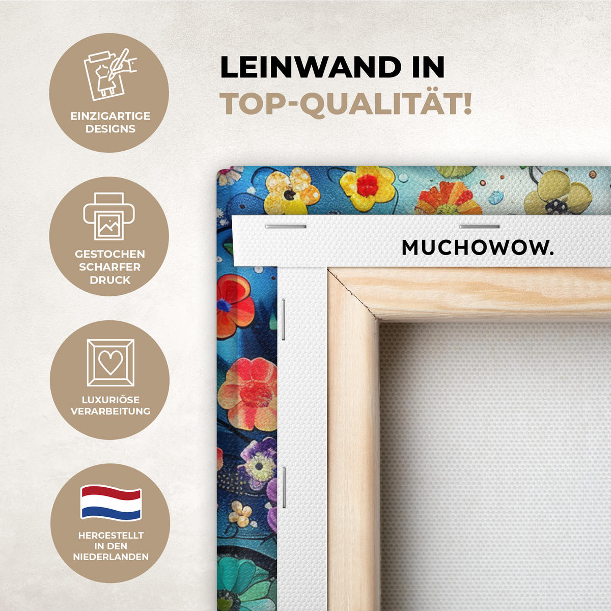 LEINWANDBILD Kunst - Baum des Lebens - Blumen - Hippie Deko Wohnzimmer 20x20 cm - Dunkelblau, Textil (20/20cm) - MuchoWow