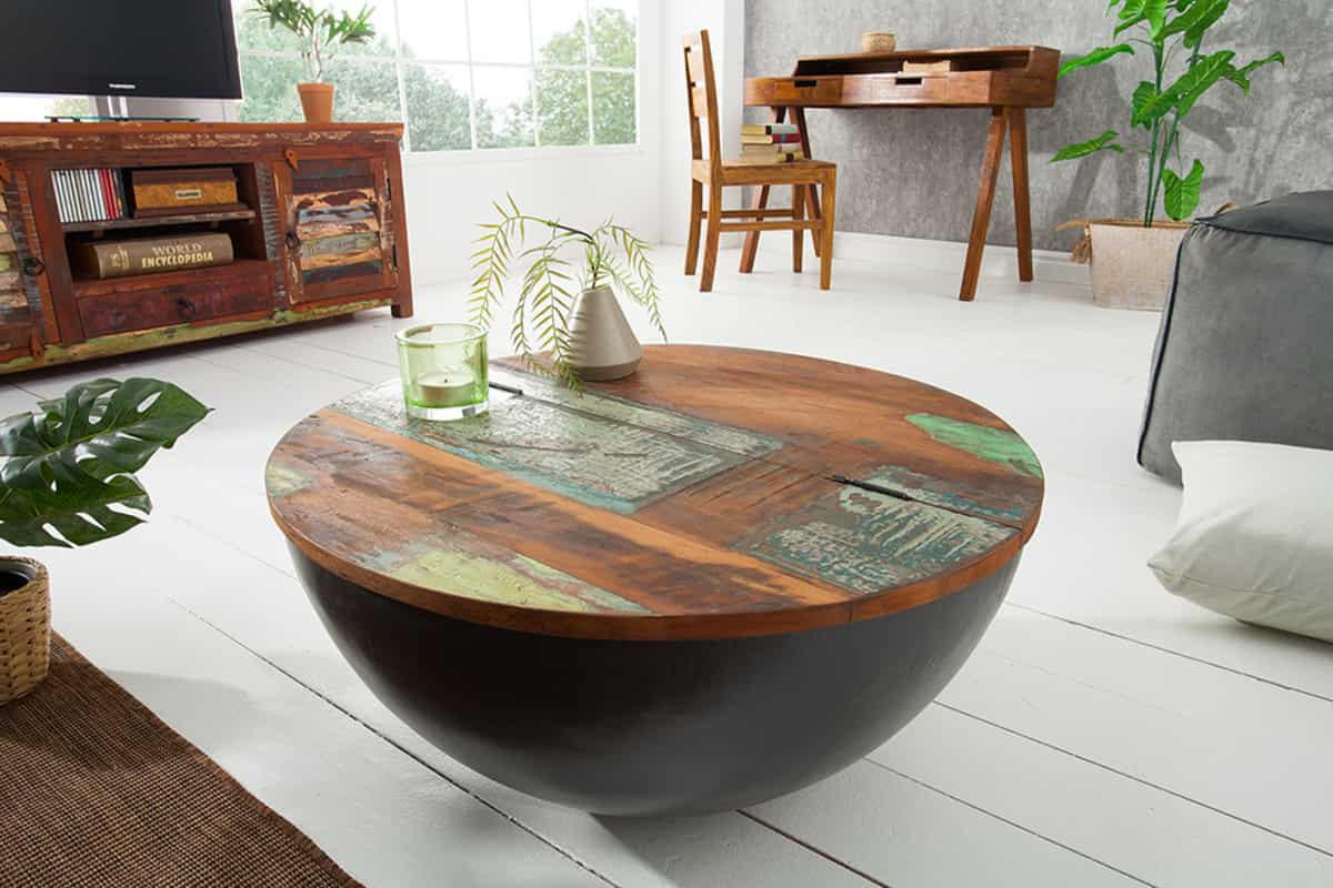 COUCHTISCH JAKARTA rund Grau|Mehrfarbig 70cm - Silberfarben/Multicolor, Holz/Metall (70/70/33cm) - riess-ambiente