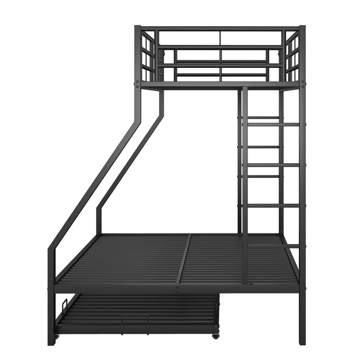 ETAGENBETT 90/140 x 200 cm aus Metall mit Ausziehbett und Leitern beidseitig - Schwarz, Metall (90/190cm) - Flora Grace