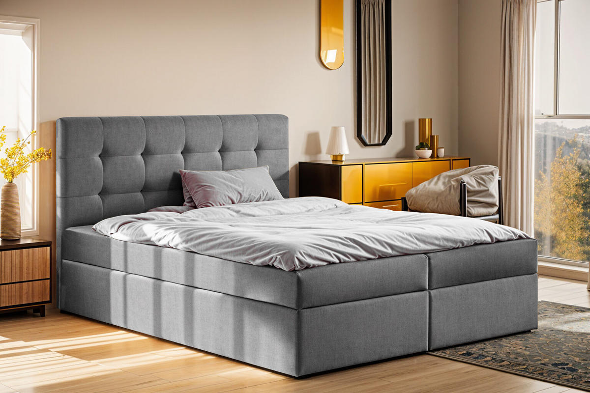 BOXBETT Mit Matratze Und Bettkasten LUDANO Stoff Noel Grau 140x200 cm H2-Pocket - Grau, Holz (140/200cm) - Kaiser Möbel