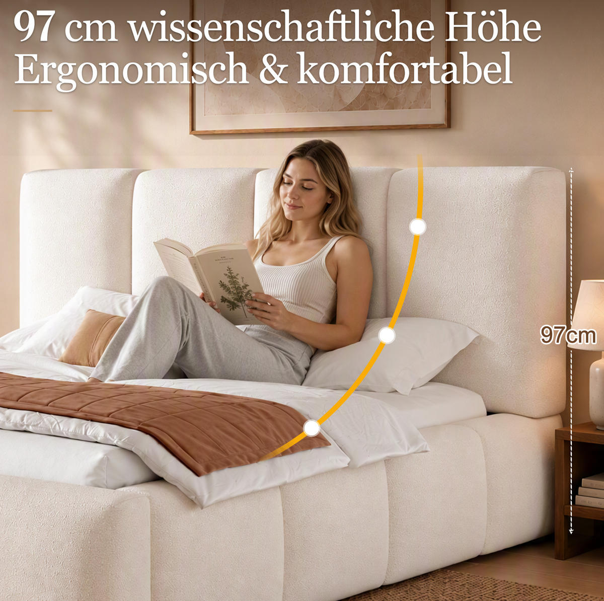 POLSTERBETT mit Bouclé-Bezug 180x200 cm Weiß mit hydraulischem Bettkasten und Lattenrost - Weiß, Textil (180/200cm) - Modfu