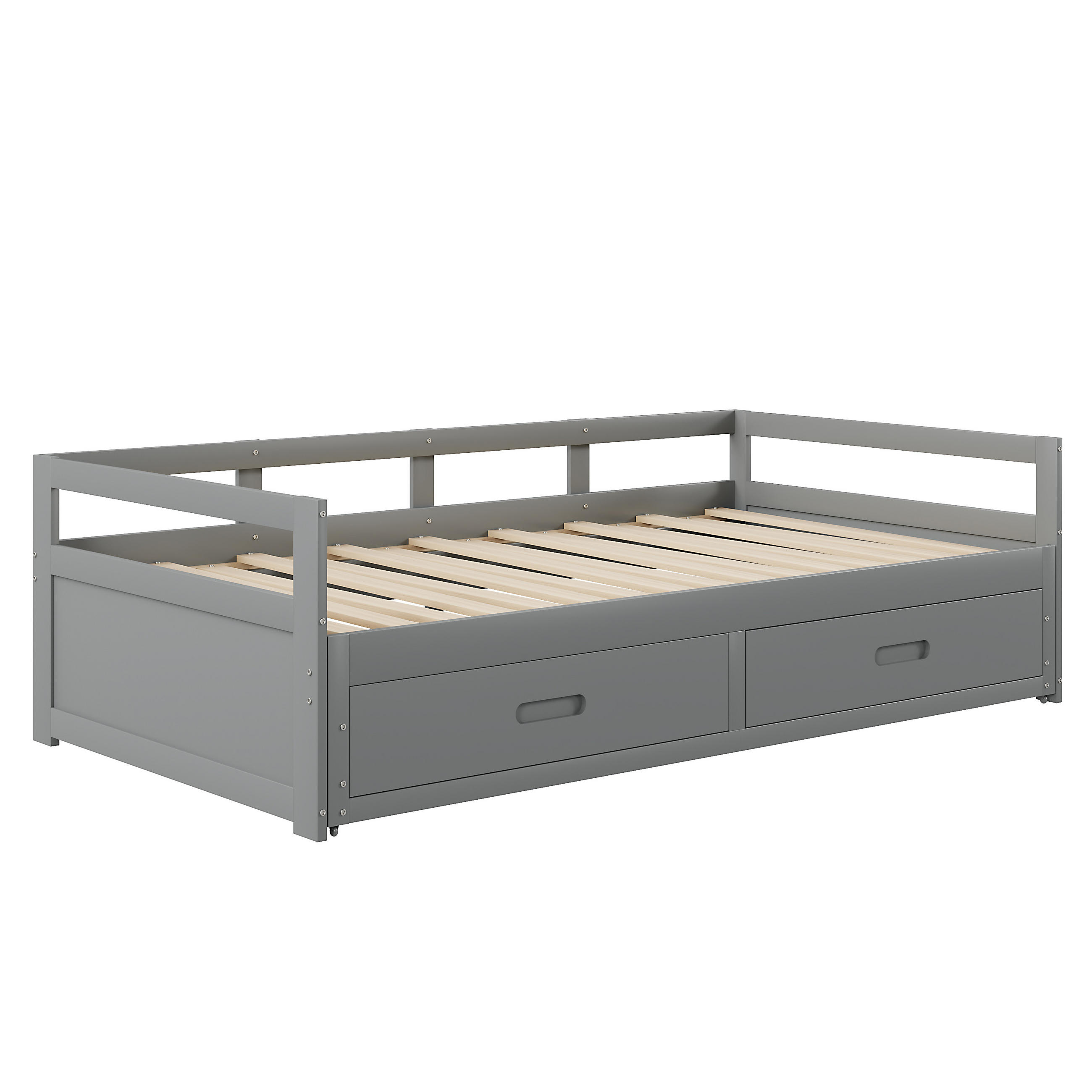 BETT ausziehbar 90/200 cm mit Schubladen Kiefernholz grau - Grau, Holz (90/200cm) - OKWISH