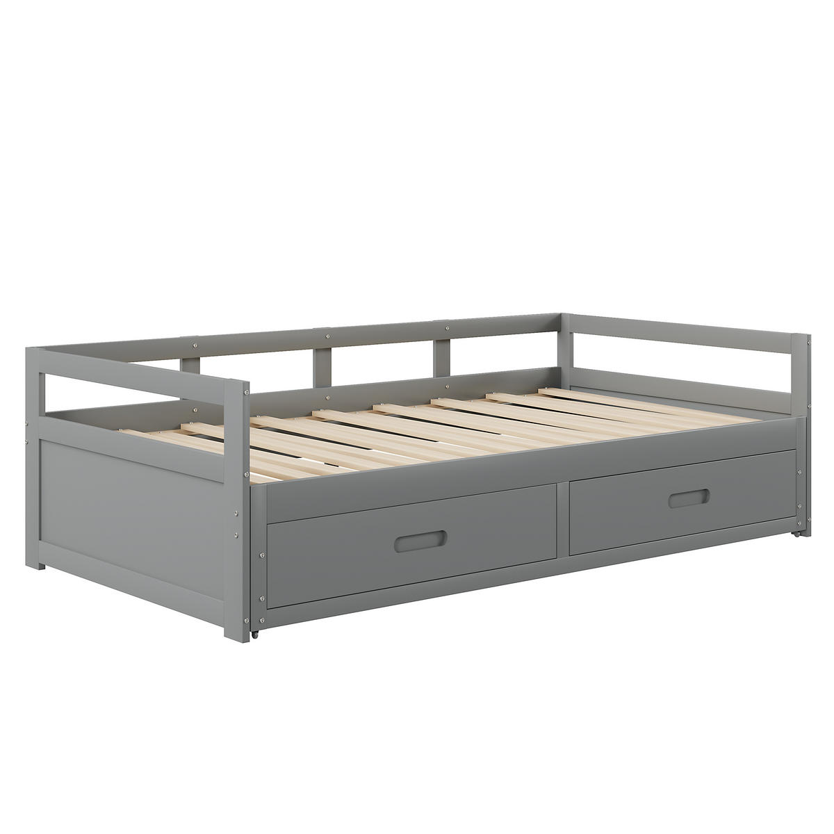BETT ausziehbar 90/200 cm mit Schubladen Kiefernholz grau - Grau, Holz (90/200cm) - OKWISH