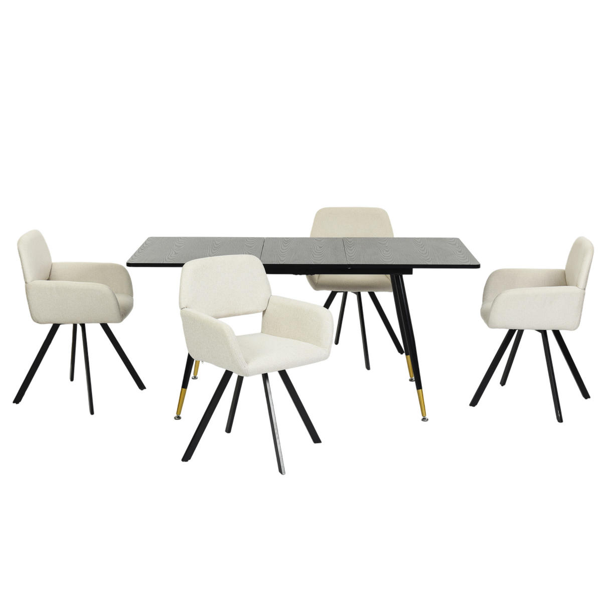 ESSZIMMER SET aus ausziehbarem Tisch und mit 4 drehbaren Stühlen - Beige/Schwarz, Holzwerkstoff/Metall (80/75/160cm) - Urban Meuble