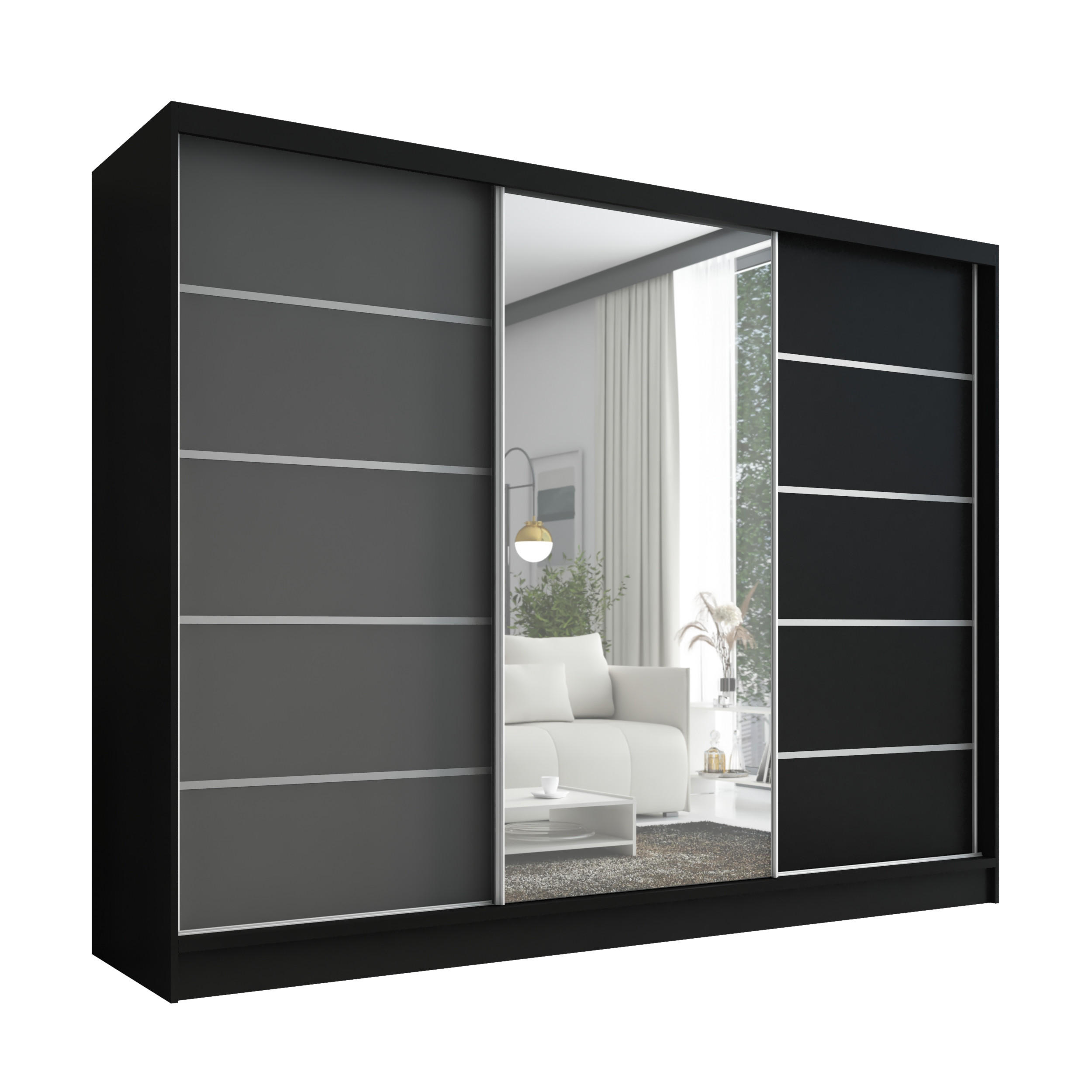 A&J MöbelLand Schwebetürenschrank Schwarz, Graphit, Schwarz 200x215x60 cm