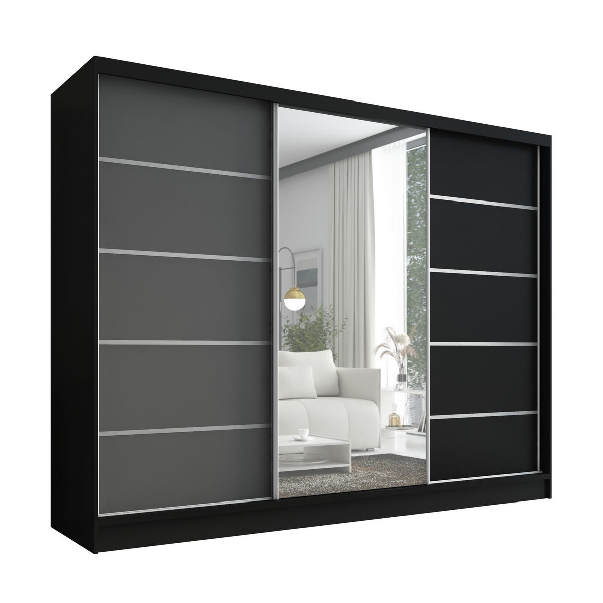 SCHWEBETÜRENSCHRANK 200 cm AURELIA 1 Farbe: Schwarz, Graphit, Schwarz - Schwarz/Graphitfarben, Holzwerkstoff (200/215/60cm) - A&J MöbelLand