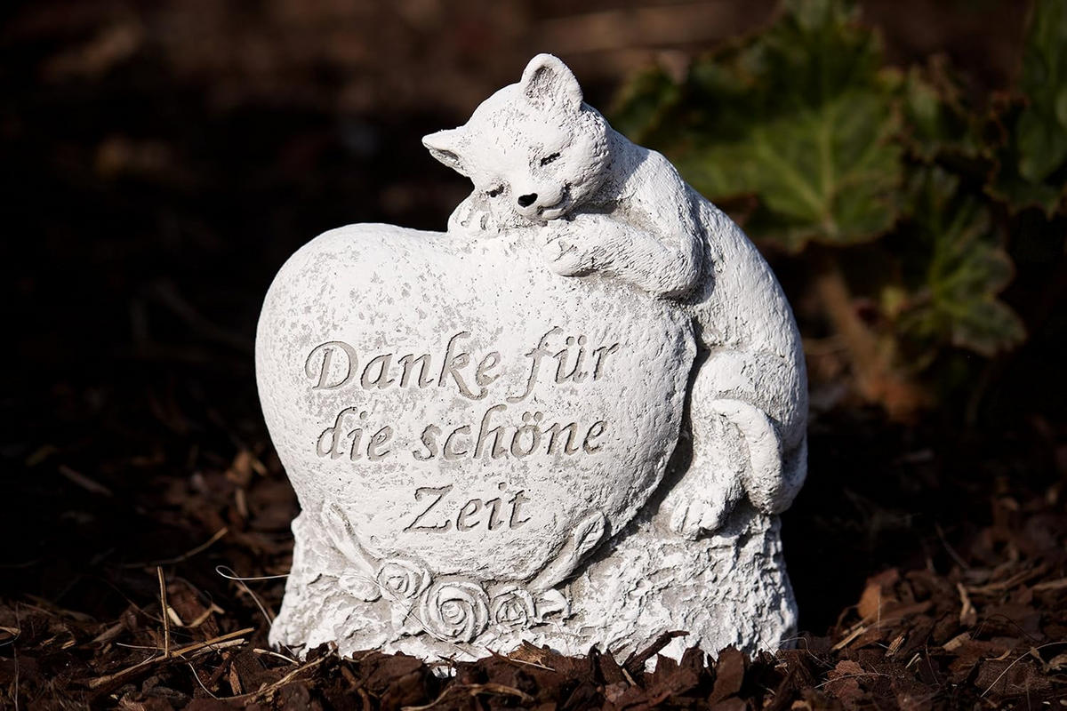 STEINFIGUR Grabschmuck Katze Danke für die schöne Zeit, frostfest, Steinguss - Grau, Stein (12/14/4cm) - stoneandstyle