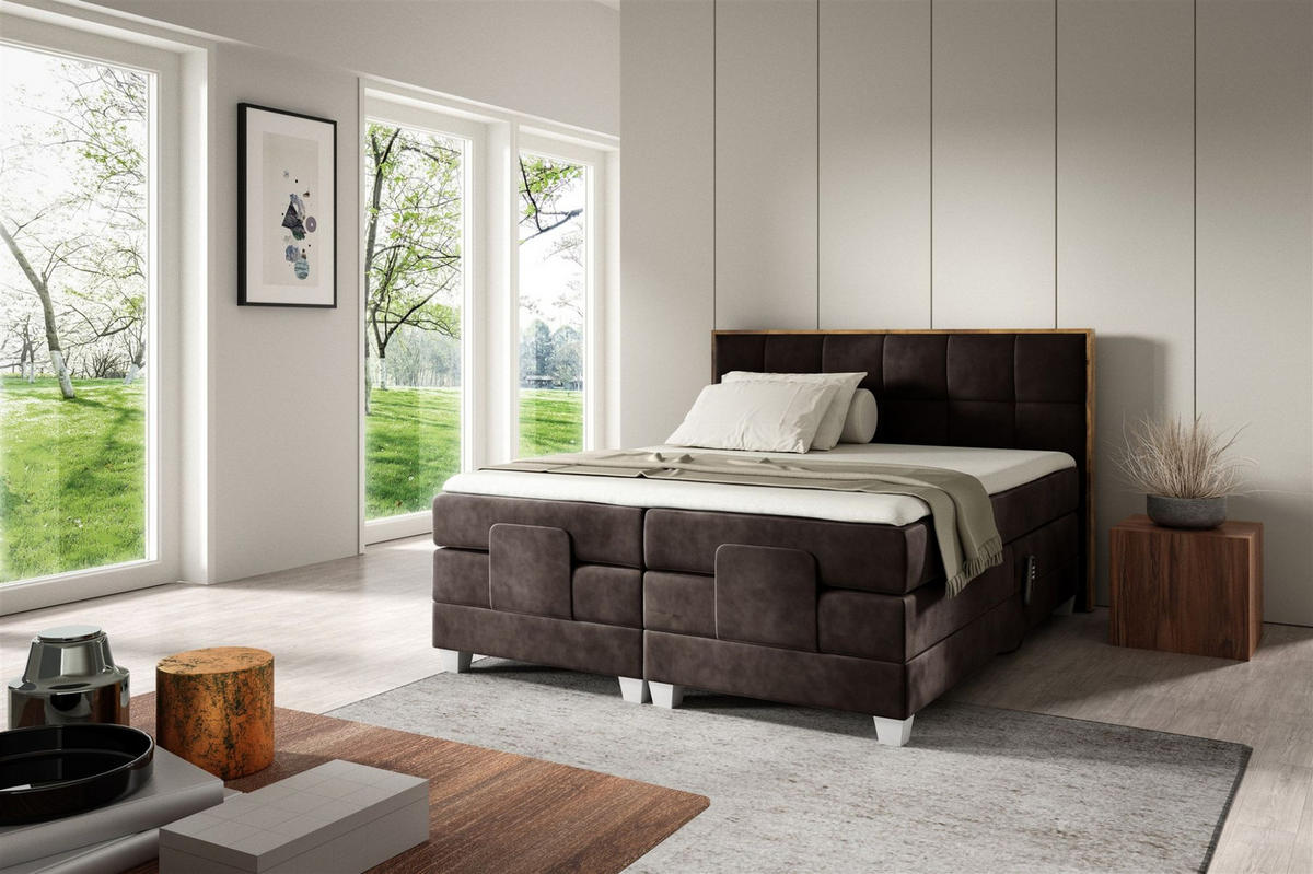 BOXSPRINGBETT Elektrisch Henry - Dunkelbraun, Holzwerkstoff/Textil (180/200cm) - Fun Möbel