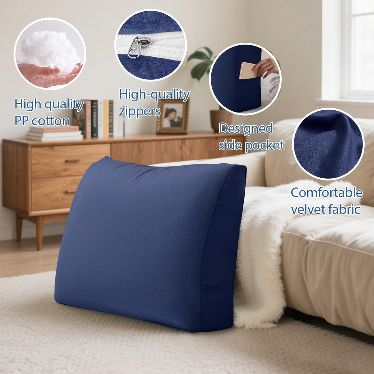 KEILKISSEN Ergonomisches Dunkelblau - Dunkelblau, Textil (13/60cm) - Vercart